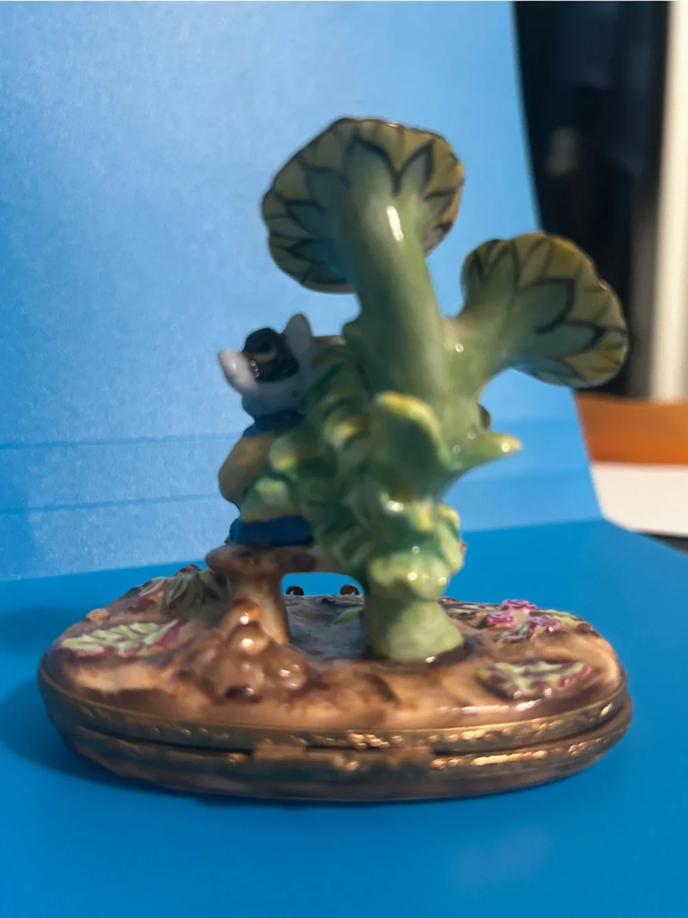 Limoges Hand-Painted Ceramic Mouse Pair with Sunflower in Yellow and Pink